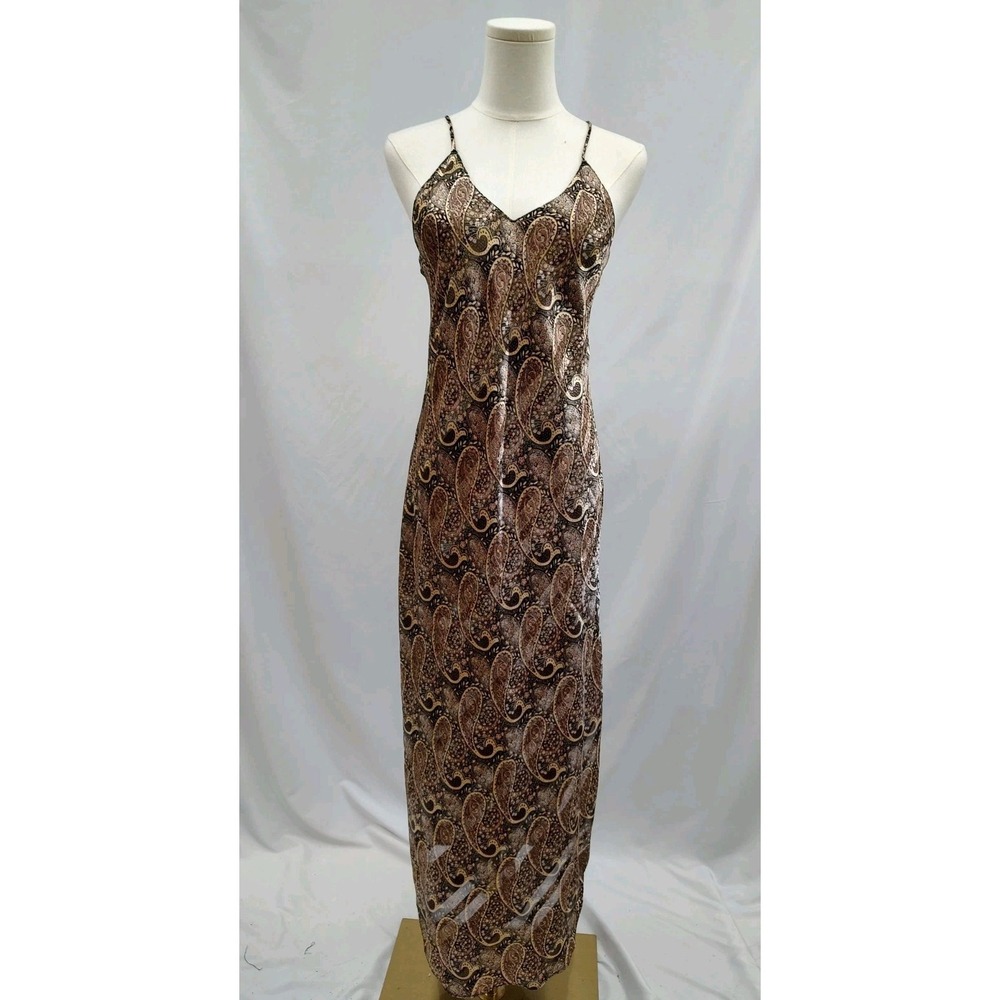 90s Vintage Indulgence Nightgown Satin Black Paisley Sexy Low Back Luxury Slip S